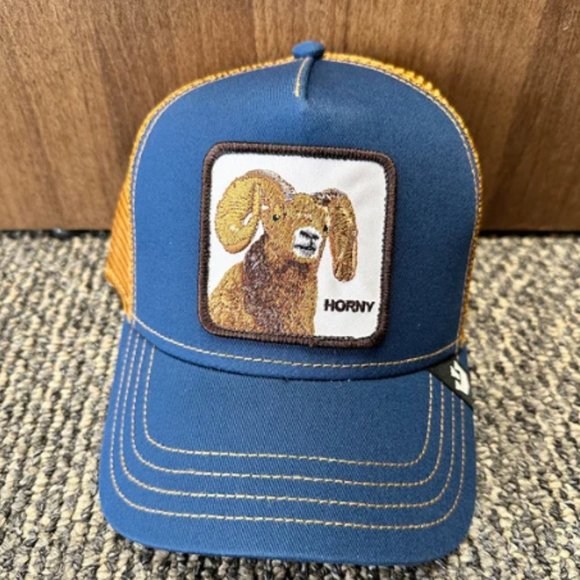 Goorin Bros Hat Original Horny Ram Snap Back Trucker Hat Blue